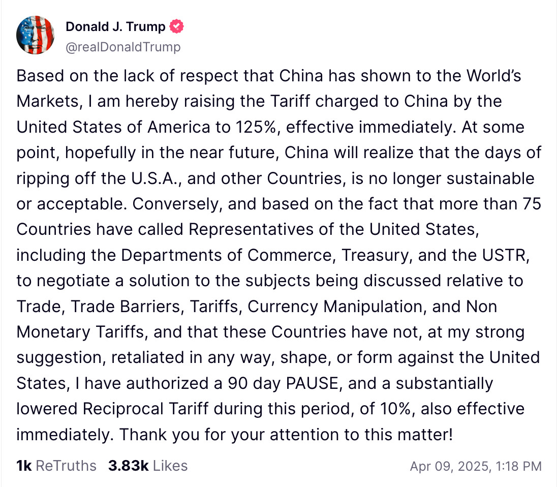 While pausing tariffs may not directly influence crypto policy, it undoubtedly lightens the load on risk assets like Bitcoin.