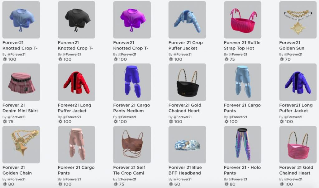 For the first time ever, Forever 21’s digital offerings include some limited-edition, tradeable accessories for Roblox avatars. A new item will be released daily for just six hours between December 5 and December 9.