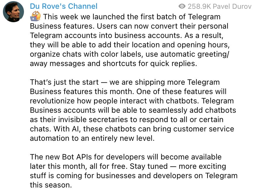 Moreover, a new bot application programming interface (API) is set to launch later this month for developers, providing all these functionalities at no cost.