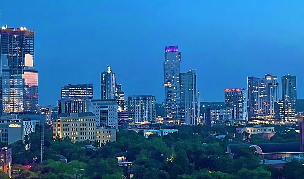 Gorgeous sunset skyline view of downtown Austin, Texas.