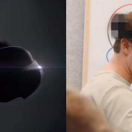 Mark Zuckerberg showcases Meta's Project Cambria VR headset in a curious, blurry video demonstration.