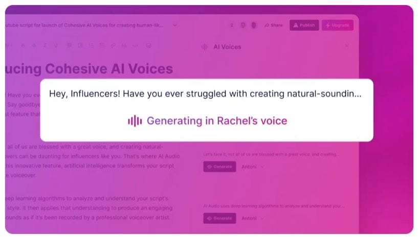 Cohesive AI: Convert Your Written Text into Premium Spoken Audio Swiftly
