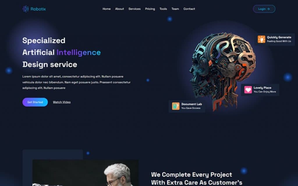 1. Robotix - Landing Page Template for AI Writers & Tech Startups: If you’re focused on marketing your AI technology startup, this landing page template could be your game-changer. It boasts a sleek, modern look with impressive functionality that will serve as your secret weapon for attracting audience attention. Plus, it includes all the visual elements you need to effectively communicate your unique selling points, captivating visitors the moment they arrive.