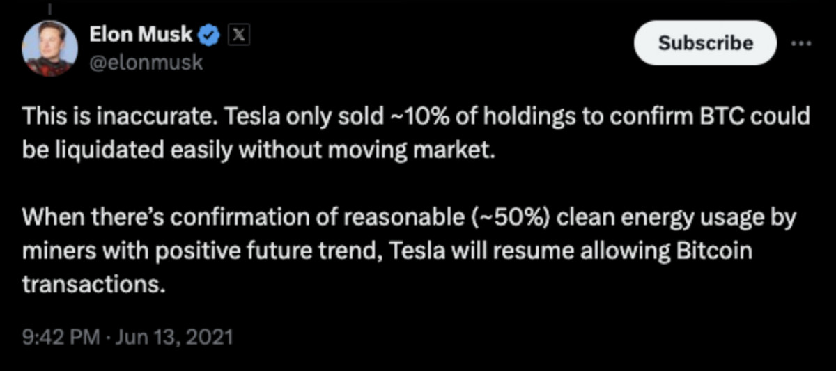 Elon Musk hinted that Tesla could resume accepting Bitcoin as payment options.