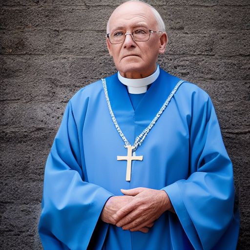 Portrait of a priest attired in blue robes, a 68-year-old gentleman captured in a National Geographic style portrait, framed with exquisite photography --s 625 --q 2 --iw 3