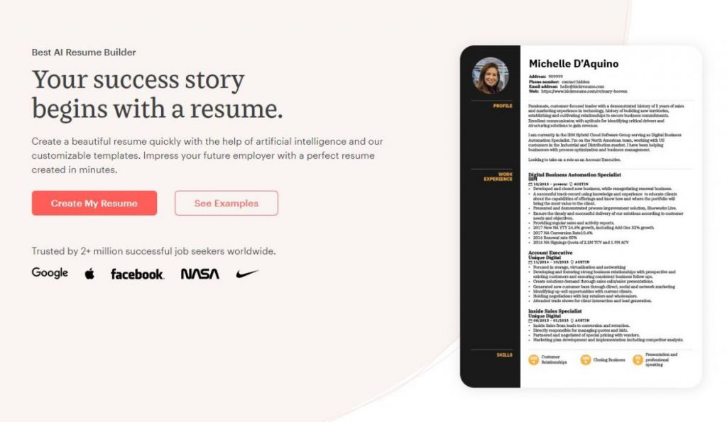 the KickResume AI service comes into play to help you formulate the optimal CV.