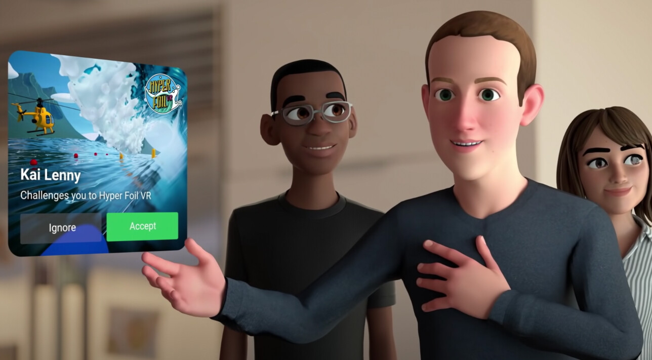 An avatar of Mark Zuckerberg serves as a visual representation of communication within virtual reality environments.