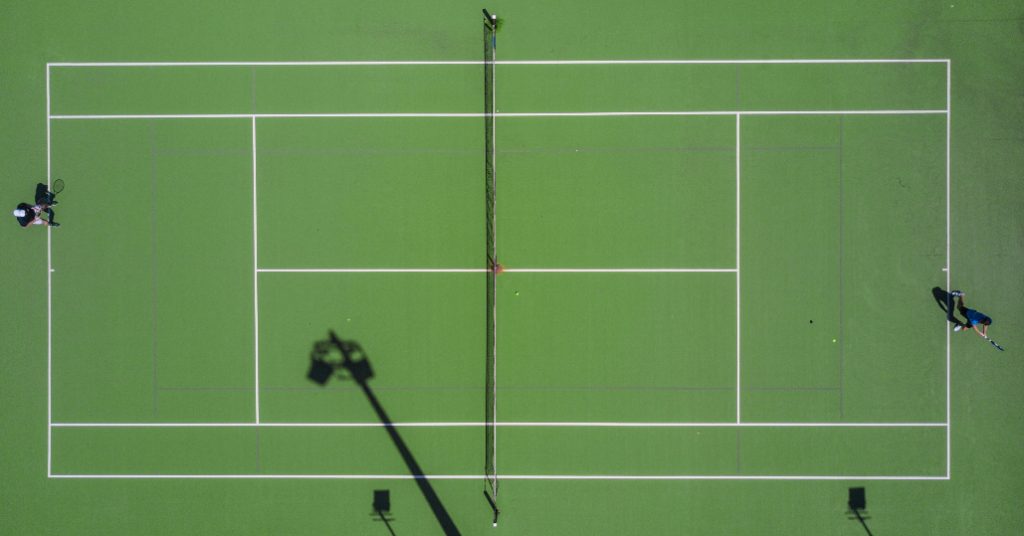 An aerial image of a tennis court is used to symbolize Wimbledon.
