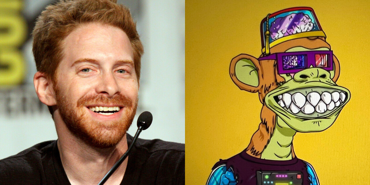 On the left: Seth Green, actor. On the right: One of the Bored Apes that were stolen from him.